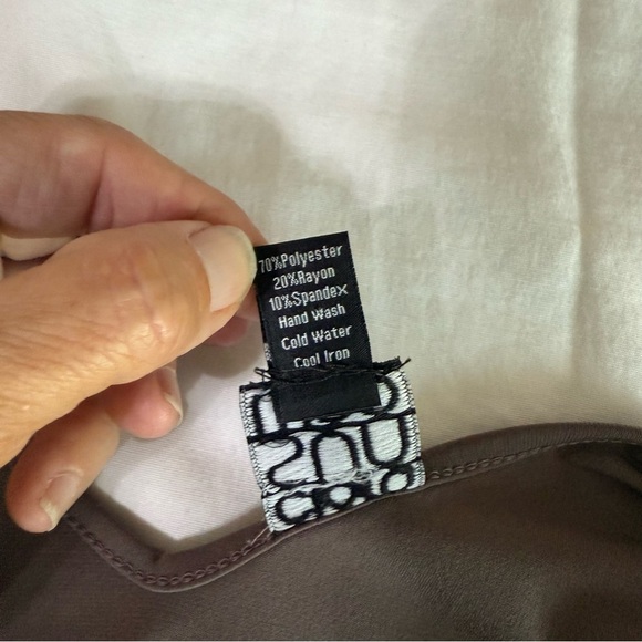 Clara Sun Woo Women's Size Large Faux Wrap 3/4 Sleeve Dress Brown Stretch Fit - Picture 4 of 5